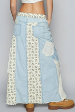 Denim Cream Multi Floral contrast double gauze denim POL maxi skirt