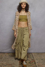 Beige V-neck long sleeve crochet knit weave POL cardigan