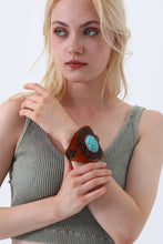 Western Turquoise Leather Bracelet – Boho Embossed Cuff