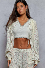 Cream Balloon sleeves lace floral knit hoodie POL jacket