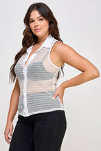 White Plus Size Collared Mesh Smock Glitter Button Down Top