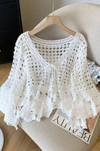 White Crochet Open-Front Cardigan