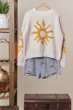 Ivory Cozy Knit Mello Sweater with Bold Yellow Sun Patch