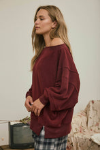 TIERED SLEEVE BOAT NECK EXPOSED SEAM KNIT TOP: DARK BROWN
