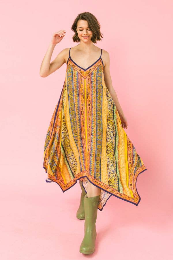Rust Multi printed woven hanky dress