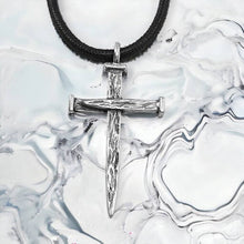 Large Antique Silver Finish Nail Cross Pendant Necklace