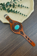 Western Turquoise Leather Bracelet – Boho Embossed Cuff