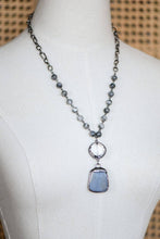 Grey Natural Stone Pendant Beaded Chain Link Necklace