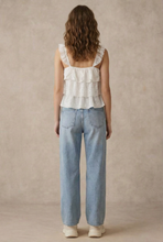 Off White Lace Tiered Crop Mello Top with Lace Straps