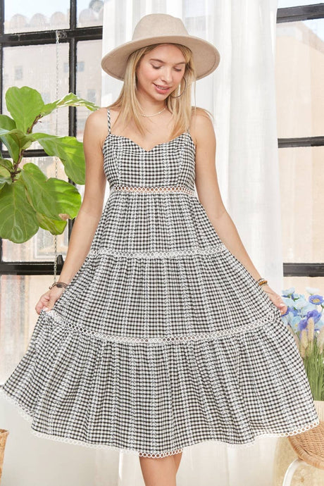 Black Gingham Washed Dress