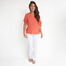 Coral Nika Crepe Tied Short Sleeve V-Neck Blouse
