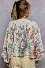 Cream V neck floral print metal flower button sweater POL cardigan