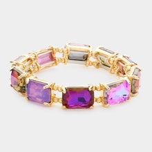 Blue Red White Emerald Cut Stone Stretch Evening Bracelet
