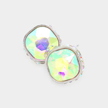 Siam Rhinestone Trimmed Square Stone Evening Stud Earrings
