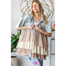 Light Denim Multi Tiered Ruffle Hooded Short Sleeve Oli+Hali Jacket