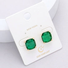 Silver Clear Cushion Square Stone Stud Evening Earrings