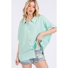 Mint Boho Contrast Zigzag Trim Gauze Sage+Fig Shirt