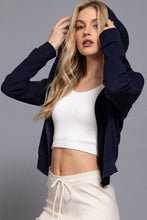 Navy Long Sleeve Crop Zip-Up Thermal Hoodie Jacket