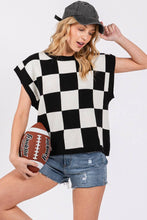 Black White Checkered Knit Sleeveless Top