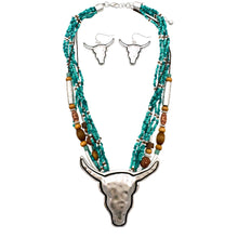 White Navajo Bead Longhorn Pendant Necklace: White