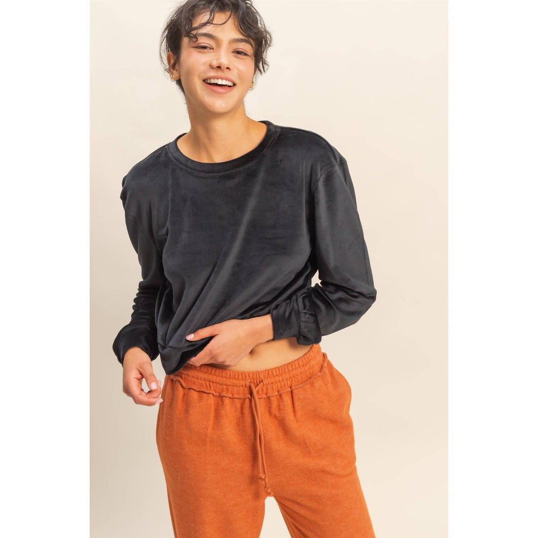 Black Banded Waist Sweatshirt