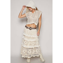 Natural V-neck sleeveless solid crochet POL top