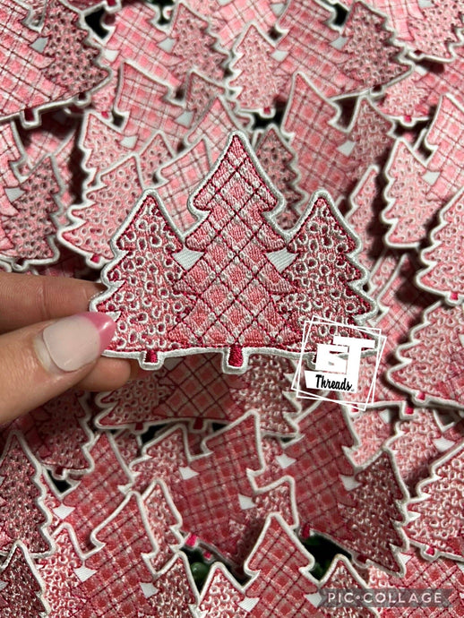 Three Pink Christmas Trees....Cap Patches