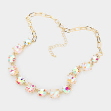 Gold Cushion Square Stone Link Evening Necklace