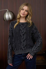 Charcoal Washed Cable Knit Pullover Sweater