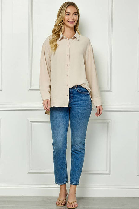 Khaki Oversized Boyfriend Light Weight Air flow Button Up Shirt