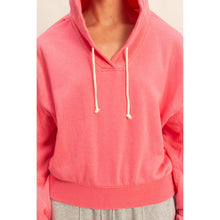 Taffy Pink V-Neck Drawstring Detail Long Sleeve Crop Hoodie