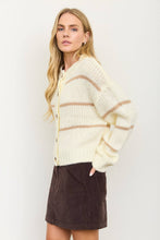 STRIPE JACQUARD BUTTON DOWN KNIT CARDIGAN: BROWN