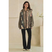 Charcoal Washed Button Up Patchwork Mix Long Sleeve Oli+Hali Shirt