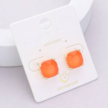 Gold Clear Cushion Square Stone Stud Evening Earrings: