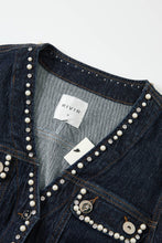 Dark Blue Aurelie Denim Studded Peplum Jacket