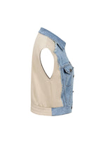 Taupe Light Blue Knit Denim Mix Vest