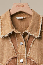 Khaki Corduroy Flower Appliqué Shirt Jacket
