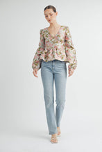 Pink Floral Jacquard Peplum Blouse