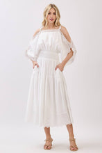 Ivory Solid Laced Cold Shoulder Tiered Maxi Dress