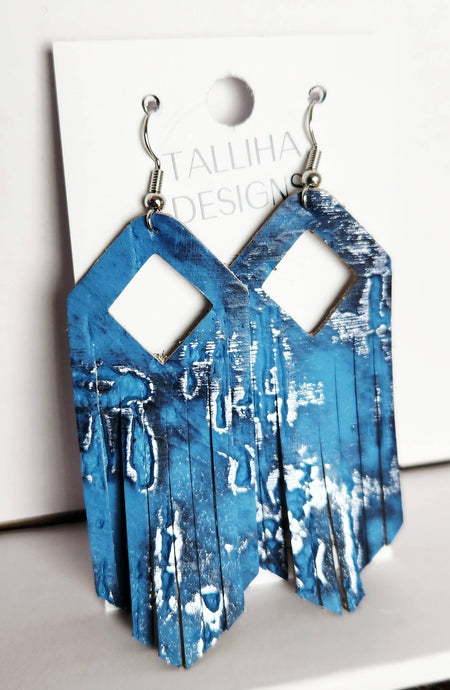 Blue Wildwood Genuine Leather Boho Western Fringe Earrings