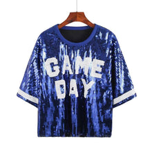 Blue White GAME DAY Sequin Crop Top