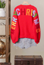 Red Christmas Lettering Patchwork V Neck Cardigan