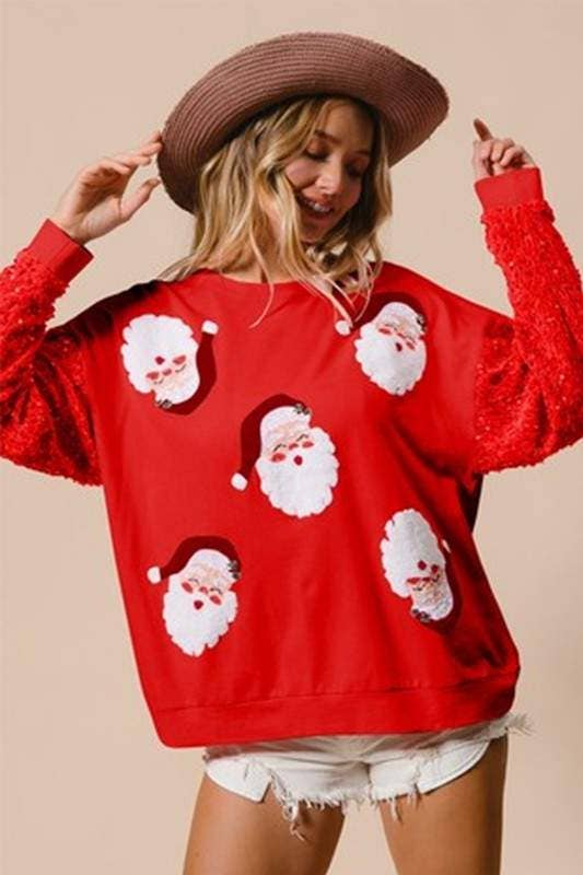 Red Festive Sequin Santa Sweatshirt