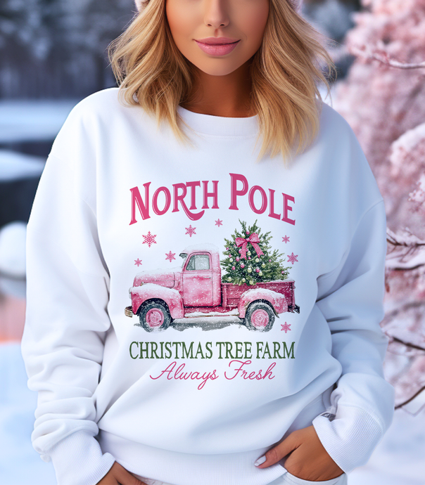 Heather Ice Grey North Pole Christmas Tree Farm T-Shirt