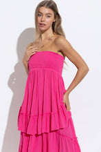 Fuchsia Smocked Chevron Ruffle Layered Two Way Dress Skirt