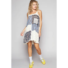 Blue Floral Multi Vintage washed plaid patch casual midi POL dress