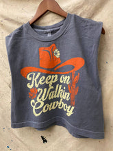 Faded Black Walk on Cowboy Midriff boxy Muscle crop top