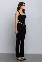 Black Buckle strap detail stretchy woven pants