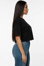 Black Short Sleeve Round Neck Basic Crop Top