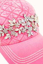 Pink Floral Vine Bejeweled Glitz Quilted Cap, Adjustable: